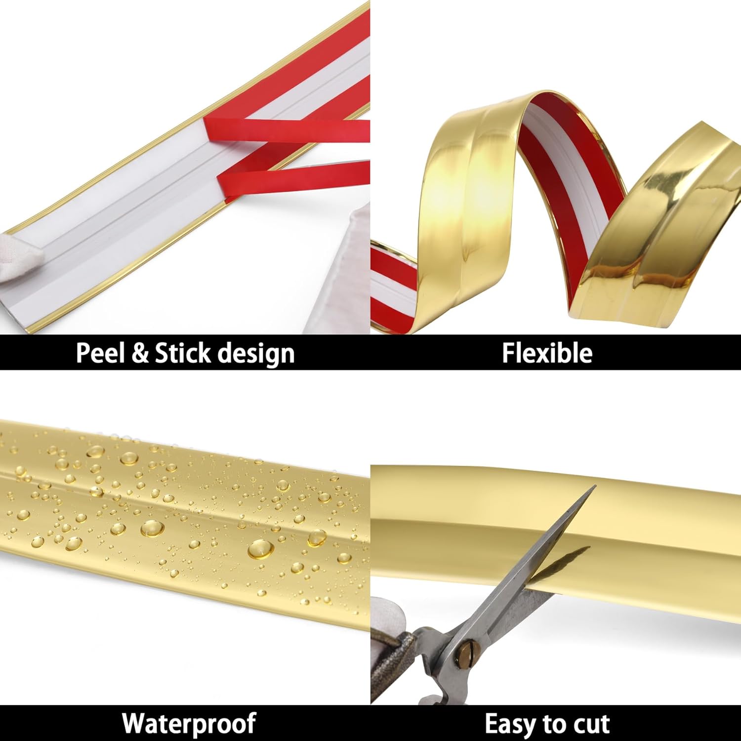 Thumbnail 4 de Hanggbak 3-in-1 Peel & Stick Multifunktionsform (Eckschutz, Wandabschluss & Caulk-Strip) – Glänzendes Gold, 5 m x 2 cm