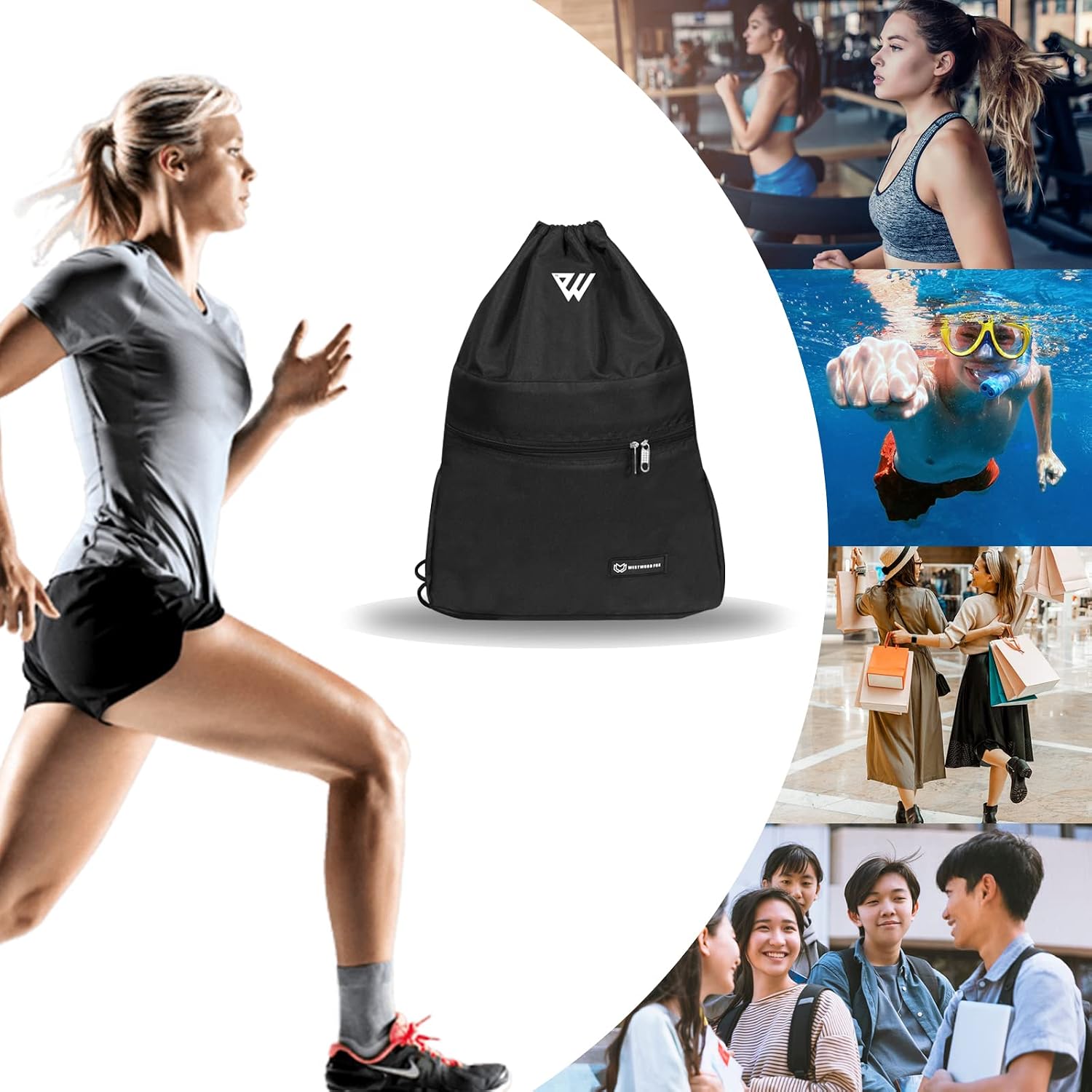 Detalle de WESTWOOD FOX WFX gympapåse i nylon-polyester med fickor, svart