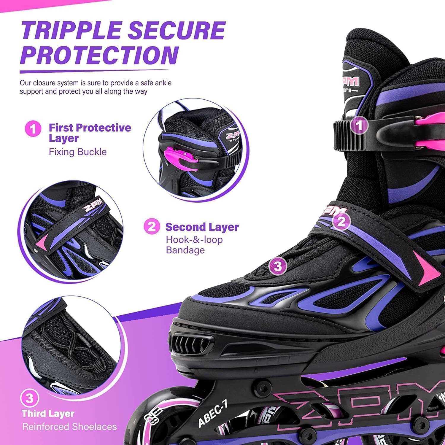 Detalle 2 de 2PM SPORTS 2PM-6006 Adjustable Inline Skates, Light-Up Wheels and Aluminum Frame
