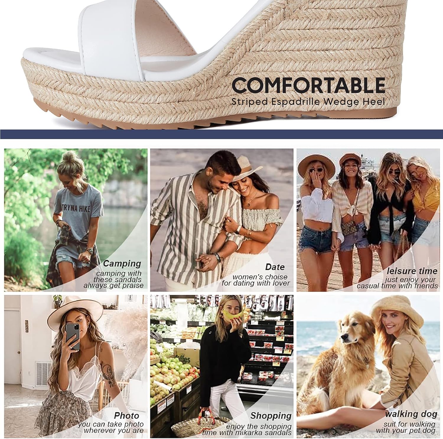 Thumbnail 4 de mikarka Women’s Espadrille Wedge Sandals with Ankle Strap Platform Wedges