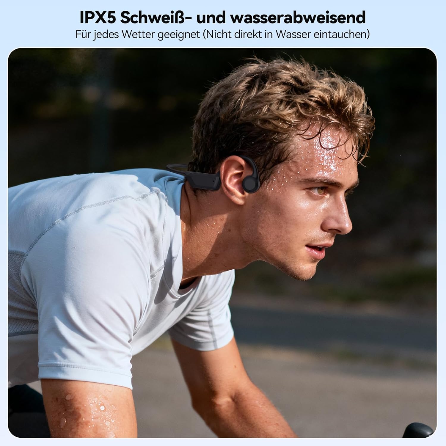 Detalle de TECKNET Knochenschall Kopfhörer Bluetooth – Open-Ear Bone Conduction mit 10 h Akku, IPX5, Mikrofon, Schwarz