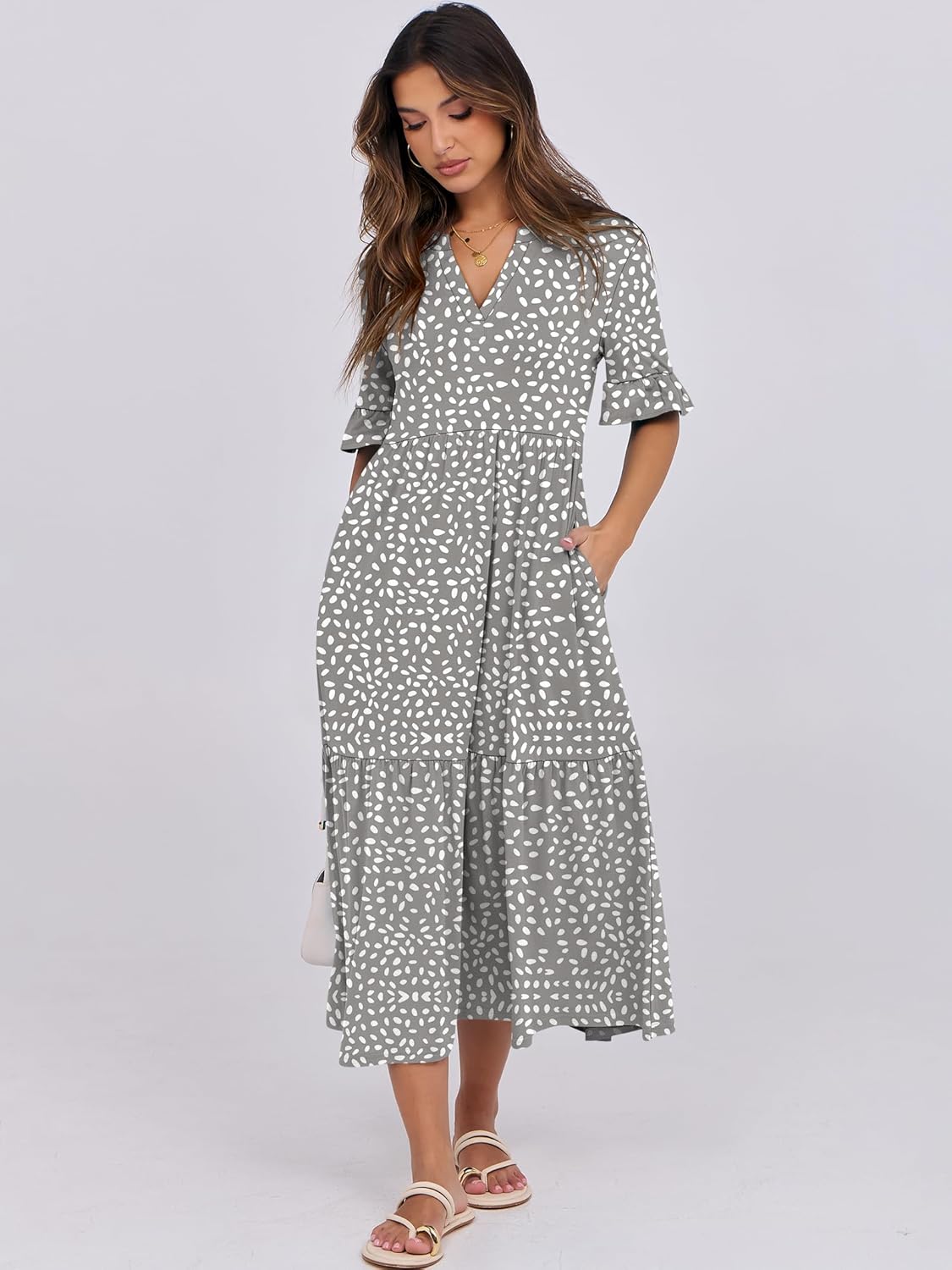 Thumbnail 4 de ANRABESS Women's Summer Maxi Dress with Ruffle Short Sleeves — Boho Tiered Beach Dress