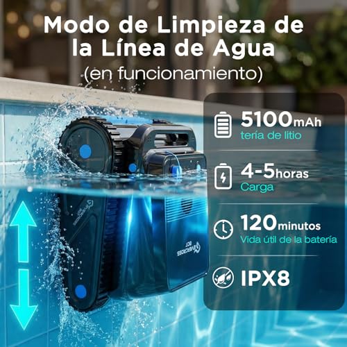Detalle de EVERCROSS BOT U8: Robot limpiapiscinas sin cable con app para fondo, paredes y línea de agua