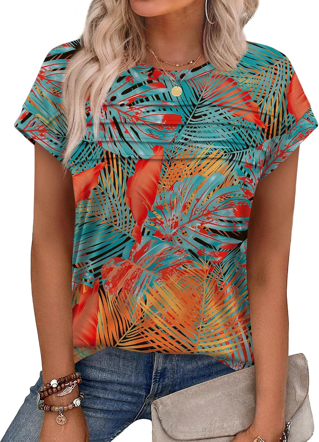 Thumbnail 6 de WEESO Womens Summer Tops Trendy 2026 Cap Sleeve Pleated Front Crew Neck T-Shirts