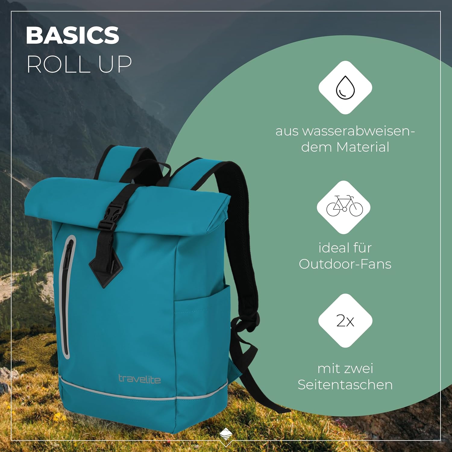 Detalle de Travelite Rolltop Rucksack wasserfest (19 l) – BASICS für Alltag, Stadt und Rad