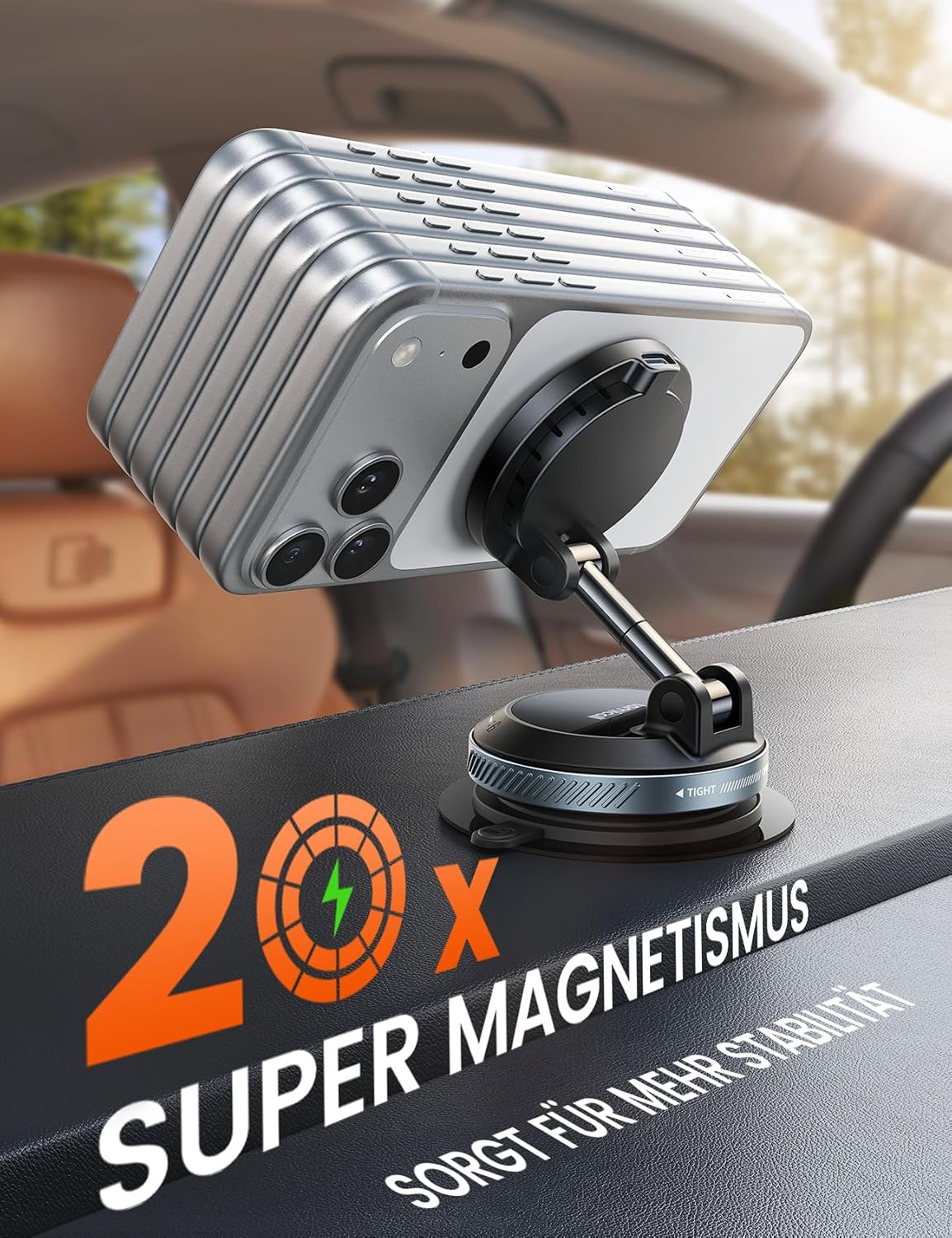 Thumbnail 4 de Lamicall 15W MagSafe Autohalterung mit Ladefunktion – Vakuum-Saugnapf, magnetische Halterung für Armaturenbrett & Windschutzscheibe