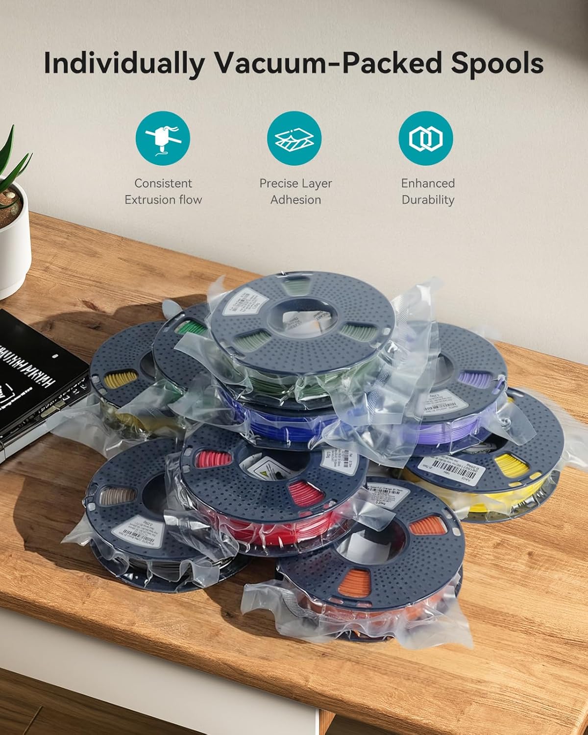 Detalle 2 de SUNLU PLA+ 2.0 Filament Bundle (1.75mm) – 16-Color 250g Spools for Beginners