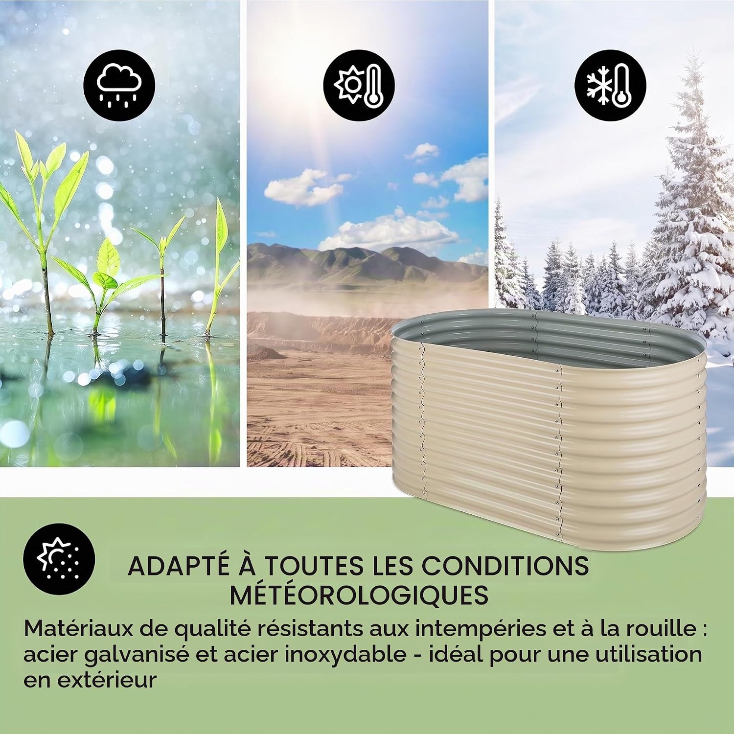 Detalle de blumfeldt High Grow verhoogde plantenbak 160 x 80 x 80 cm, beige staal