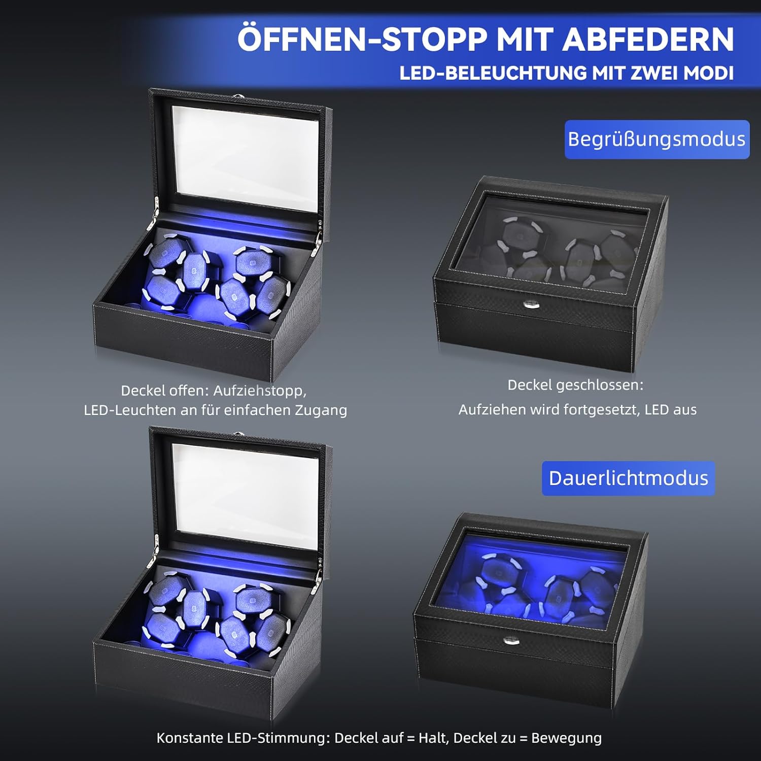 Thumbnail 4 de hightall Automatik-Uhrenbeweger für 6+6 Uhren – ultraleiser Motor, Anti-Kratz Memory Foam & stabile Basis