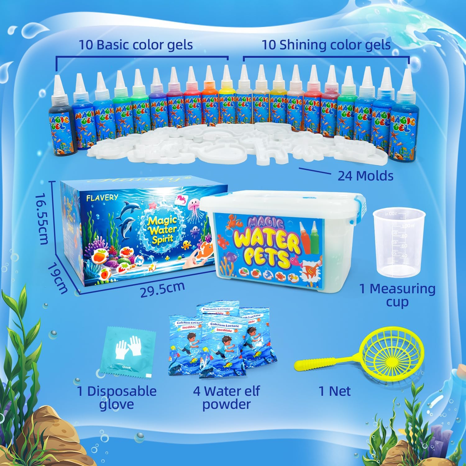 Detalle de Flavery Magic Water Elf Kit squishy maker set with 20 magic gels and 24 shape moulds