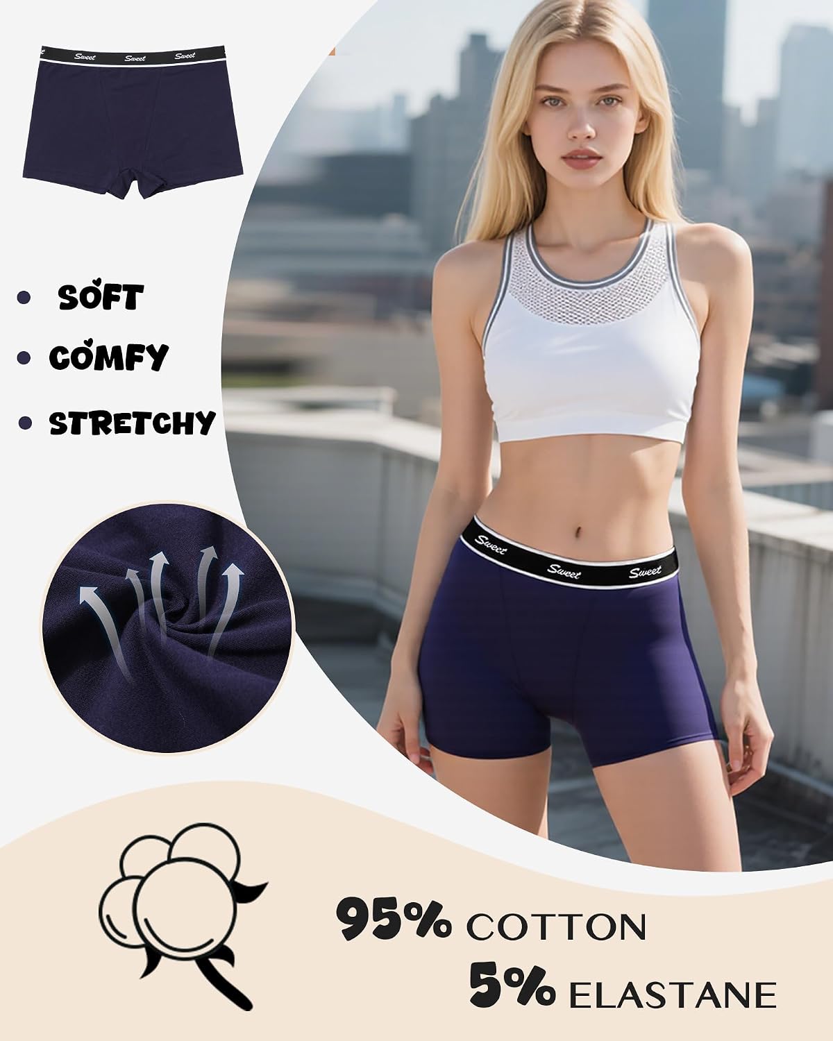 Detalle de Levao Boxer Femme Coton – Lot de 5 boxers confortables en coton pour femme