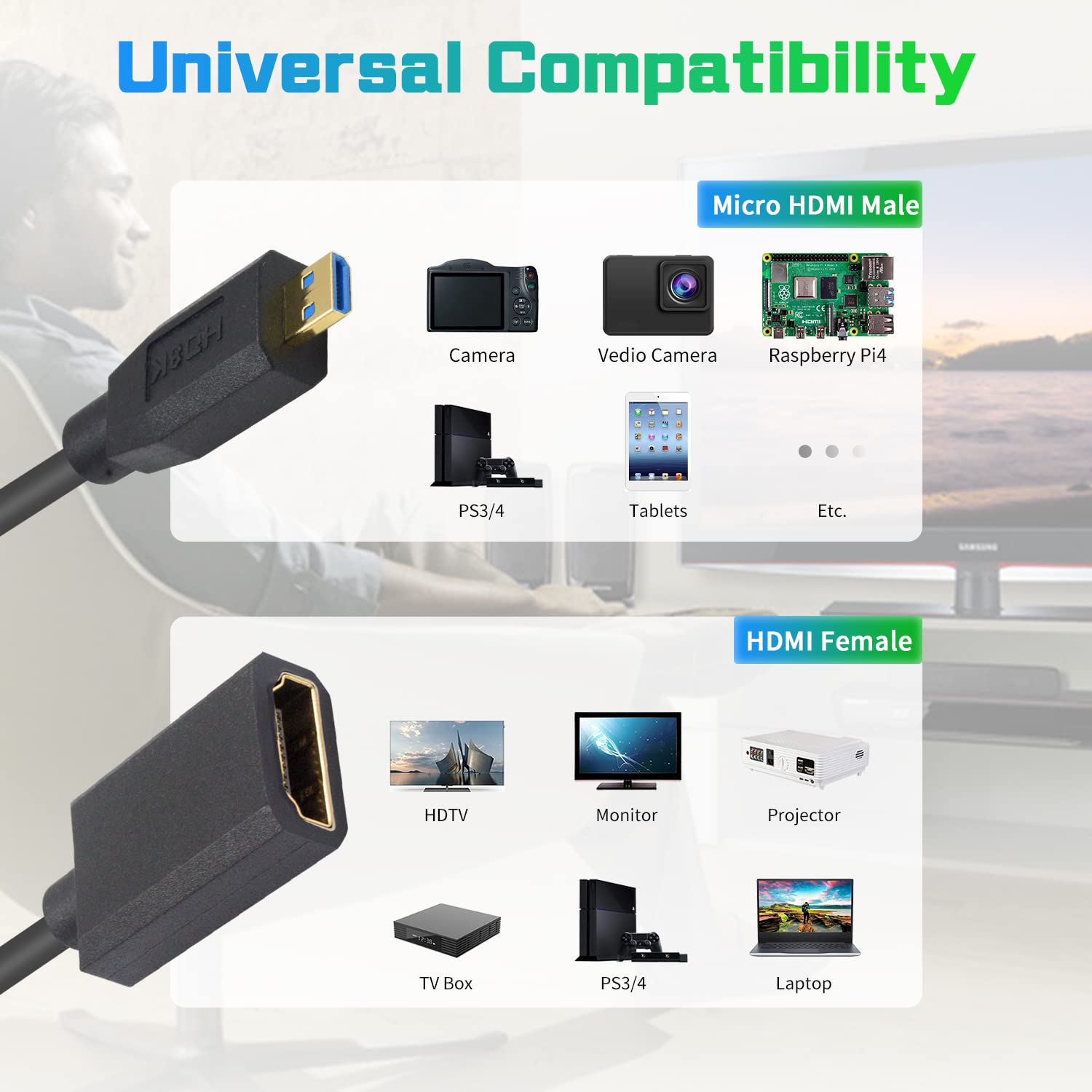 Thumbnail 3 de Duttek 8K 90 Degree Micro HDMI to HDMI Coiled Cable (1.2m) for Action Cameras and More
