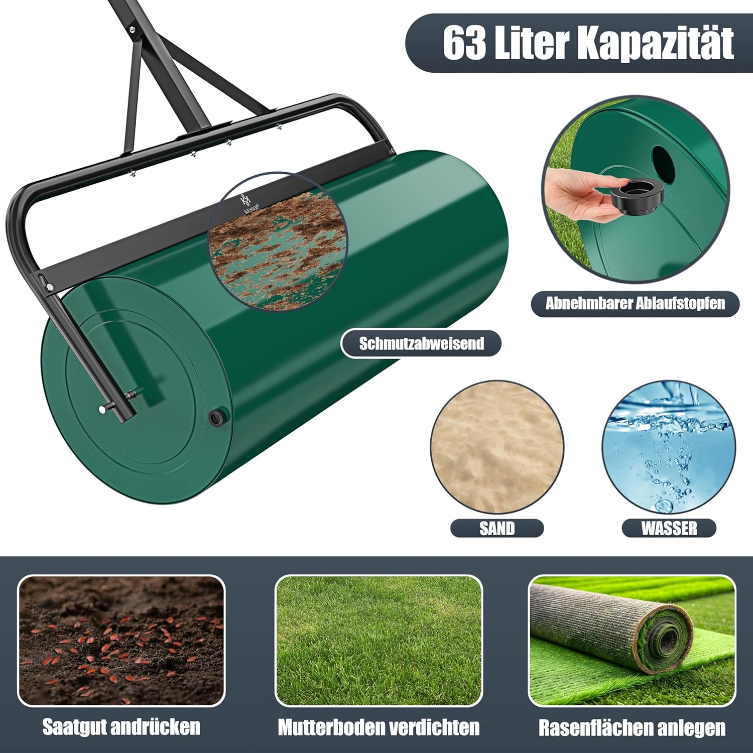 Thumbnail 3 de KESSER® Rasenwalze Metall, befüllbar mit Wasser oder Sand (63 Liter) – 99 cm Arbeitsbreite