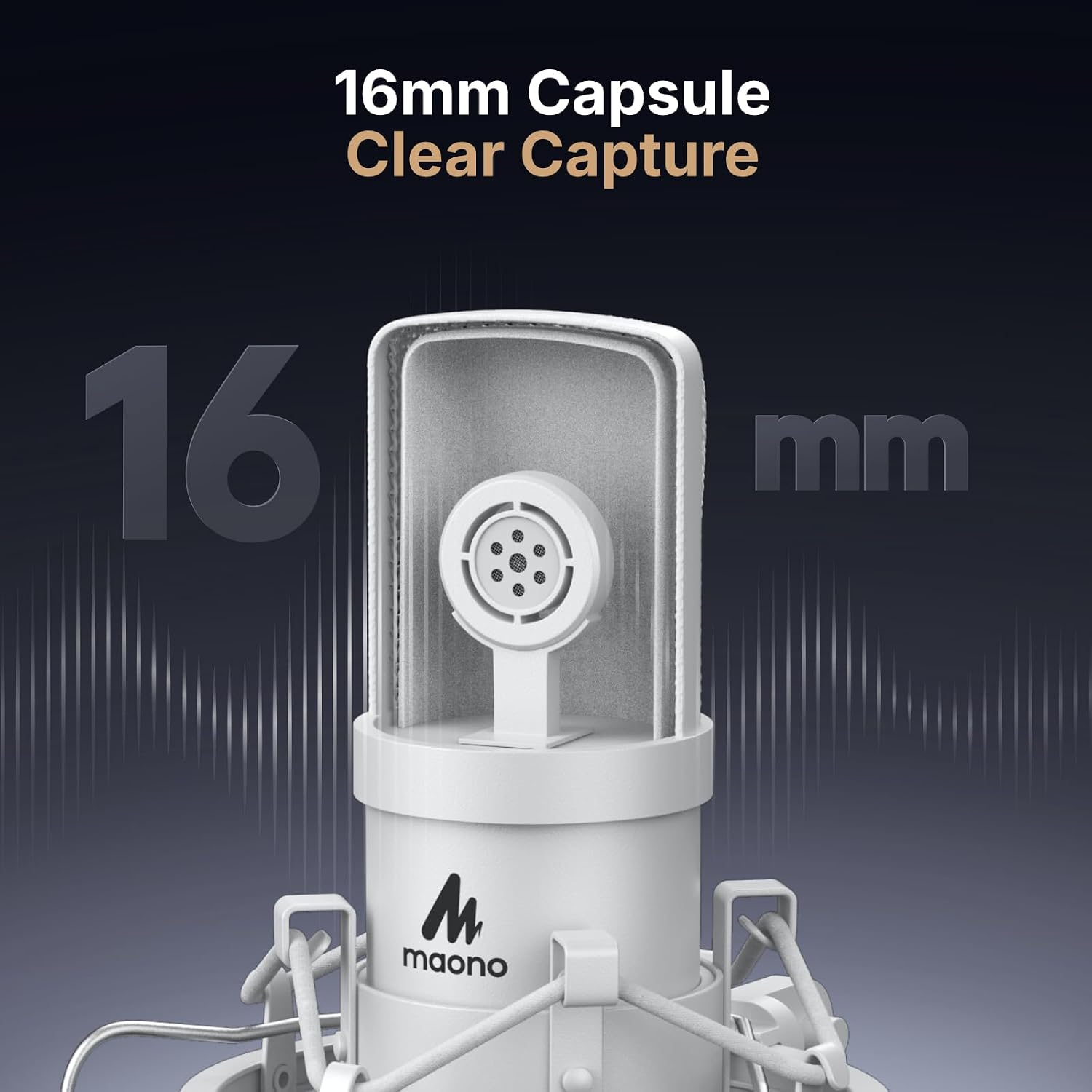 Detalle de MAONO AU-A04 White USB Condenser Microphone Kit, Cardioid, 192kHz/24-bit