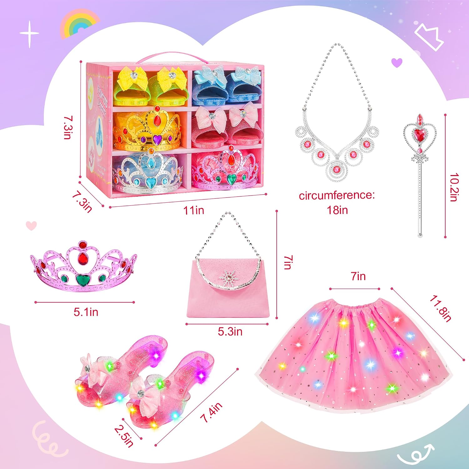 Thumbnail 6 de Meland Princess Dress-Up Set for Girls Ages 3–6 with Light-Up Shoes and 3 Skirts