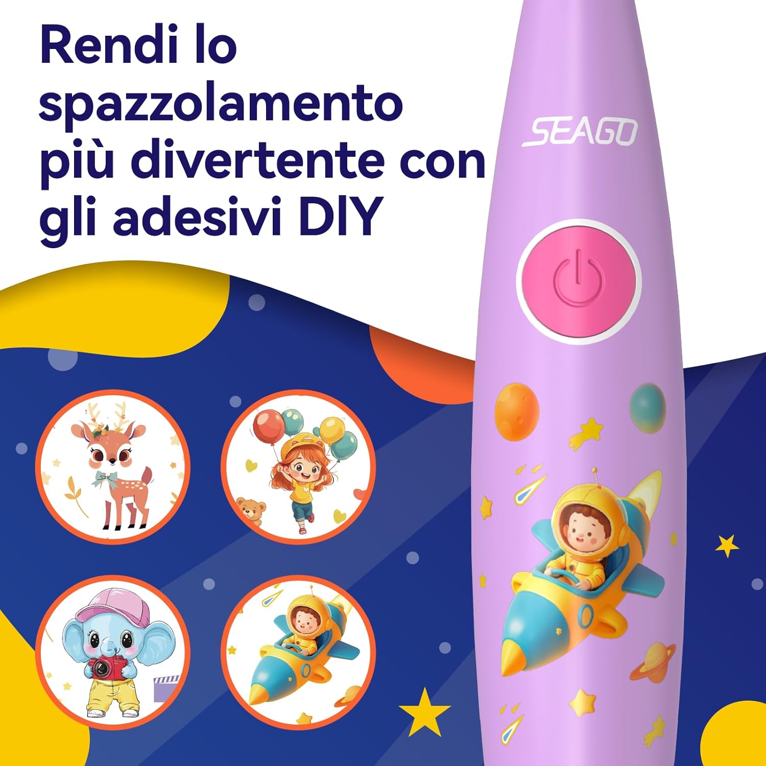 Thumbnail 1 de Seago spazzolino elettrico per bambini SG-2159 rosa con 8 testine morbide, LED colorati e timer 2 minuti