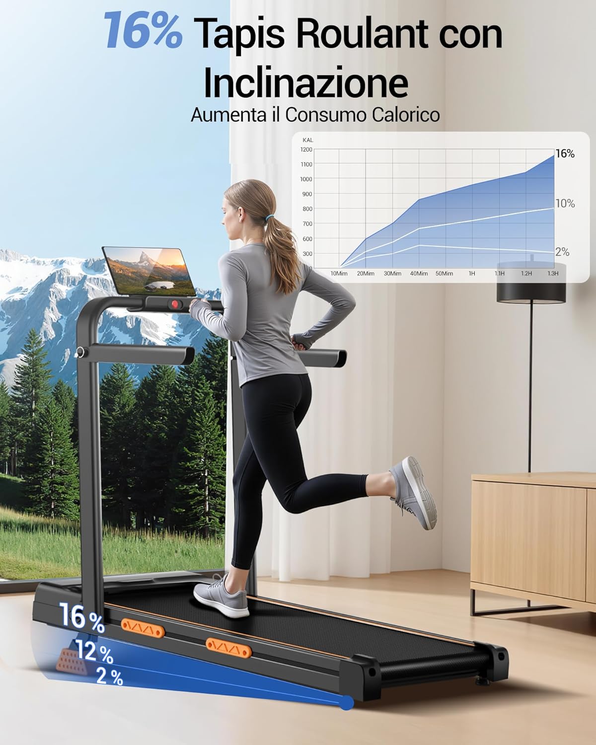 Detalle de UMAY Tapis Roulant Elettrico Pieghevole 10 km/h, 3,0 CV