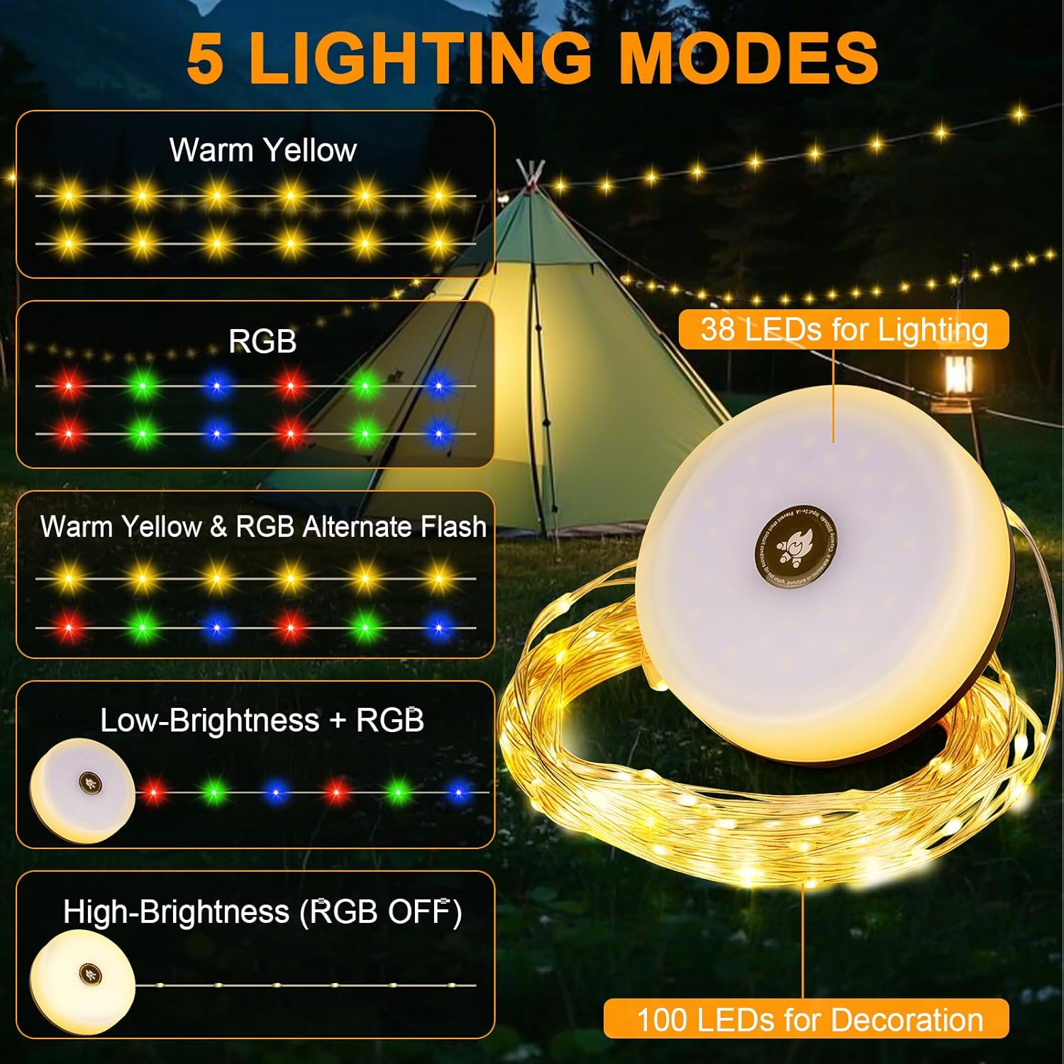 Thumbnail 6 de RISEMART 10M Camping String Lights | 2-in-1 Solar & USB Lantern and Fairy Light String