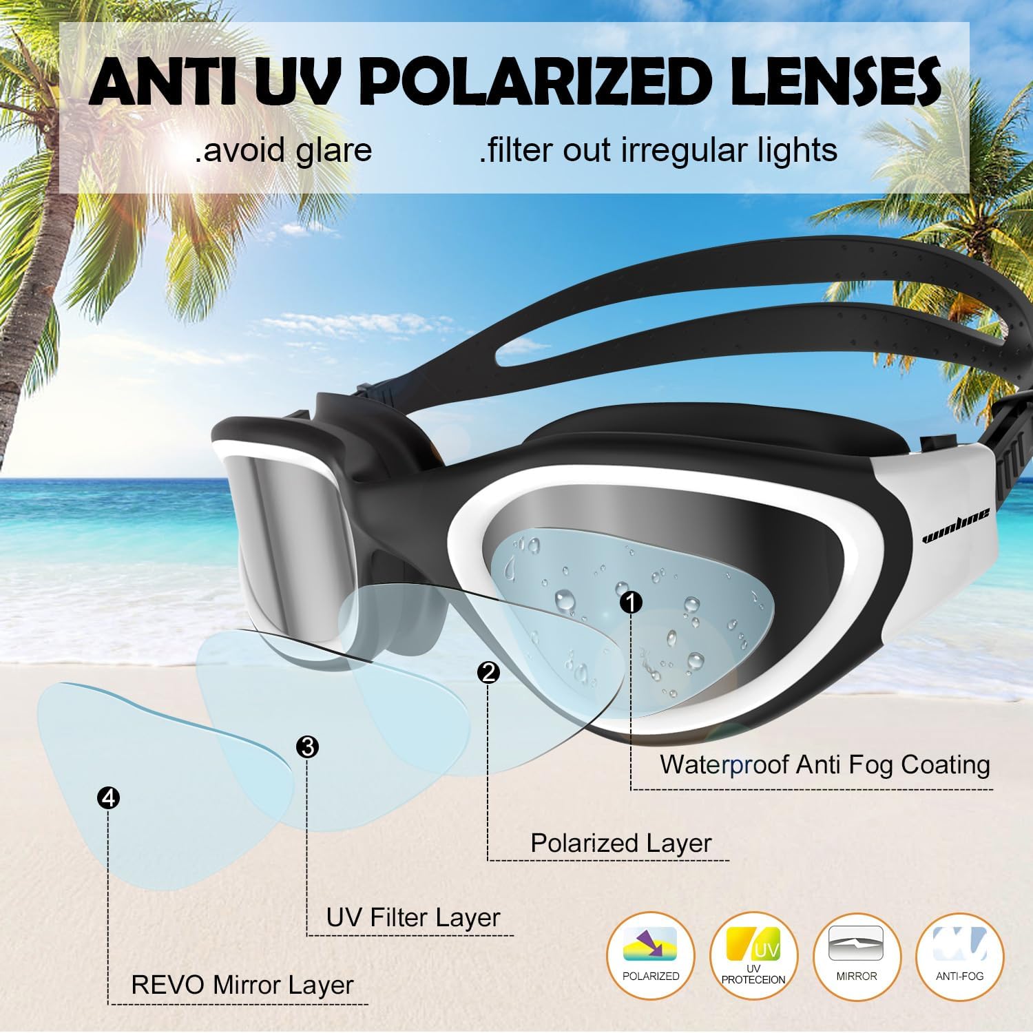 Thumbnail 1 de Winline Adult Open Water Swimming Goggles – Anti-Fog, UV Protection, No Leakage