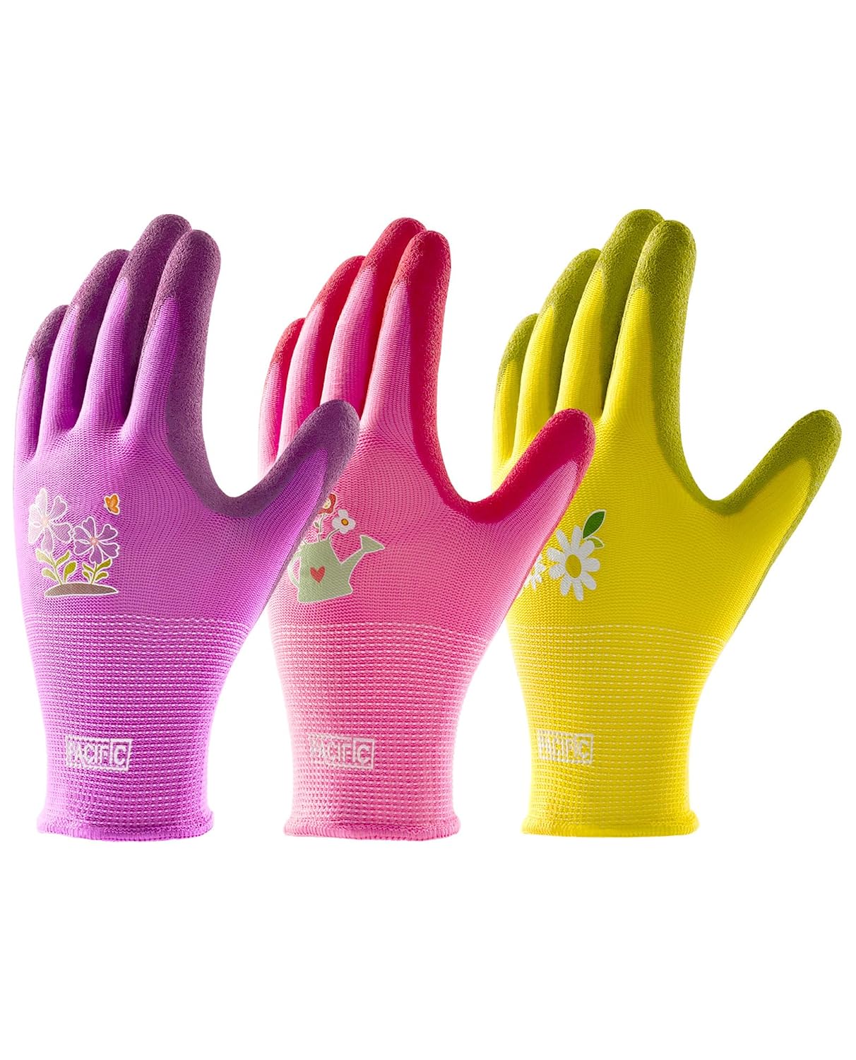Detalle de PACIFIC 3 Paar Gartenhandschuhe für Damen (Lila/Gelb/Rot), Größe 7/S – rutschfeste Ultra-Grip Arbeitshandschuhe