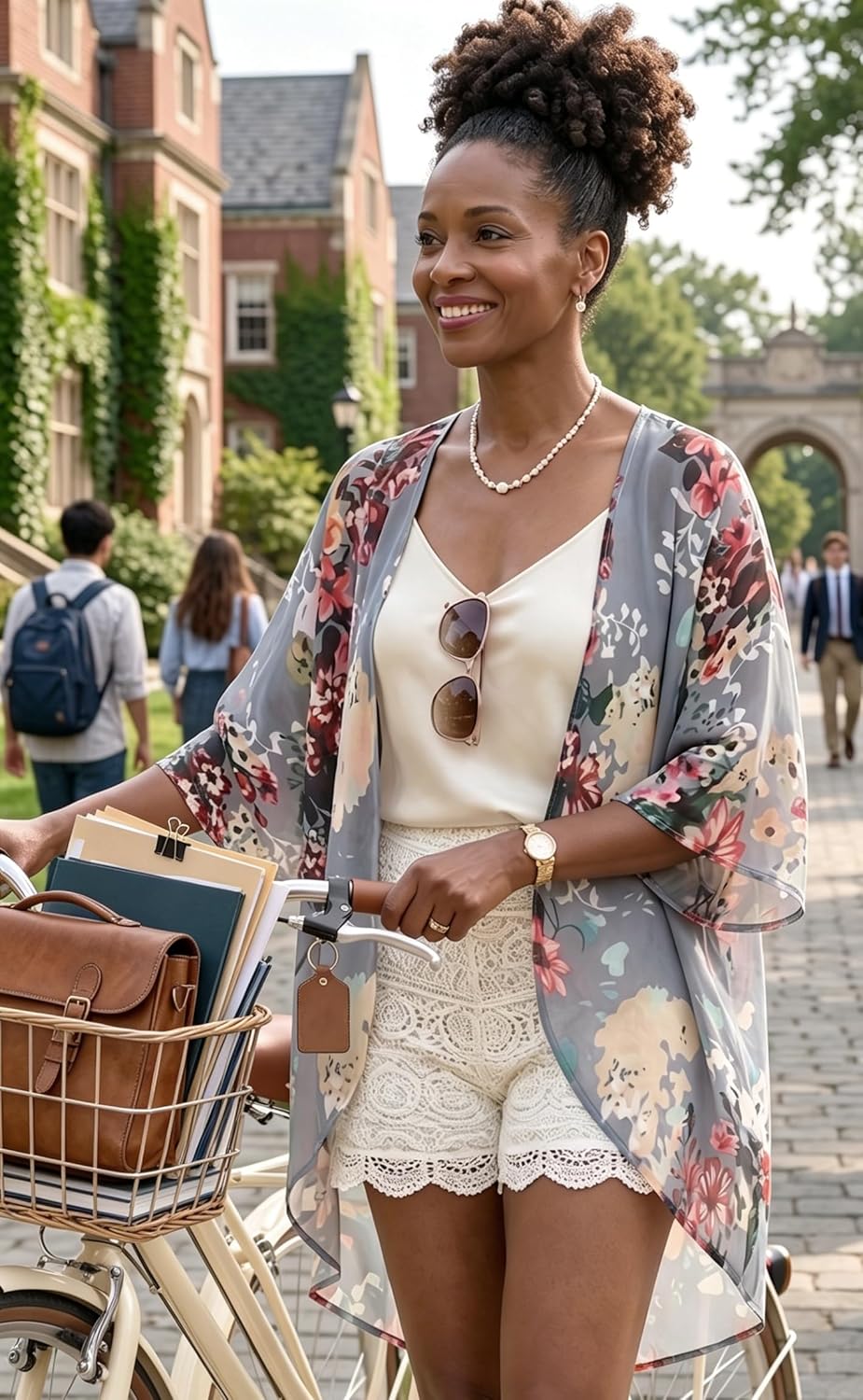 Detalle 2 de Women's Floral Puff Sleeve Kimono Cardigan