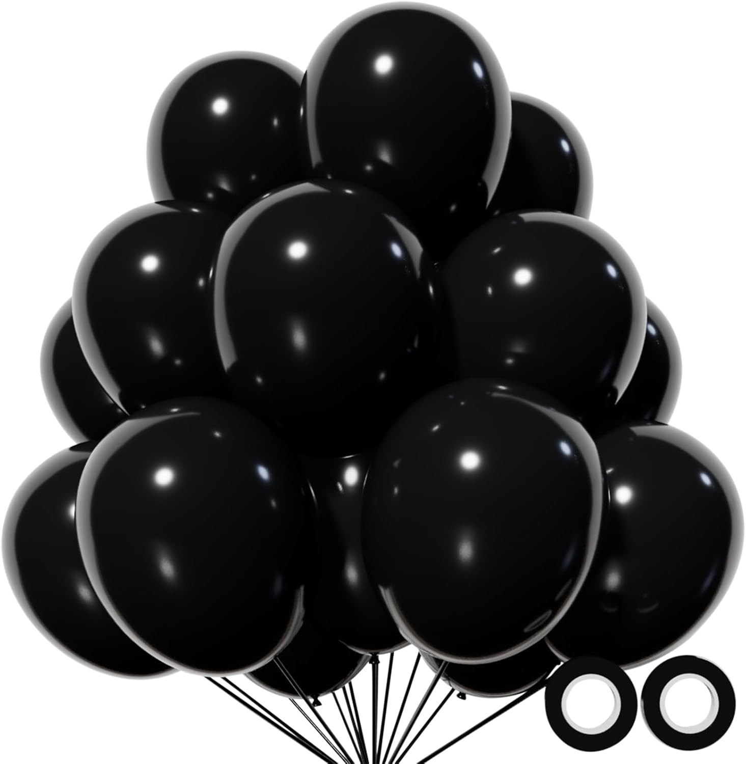 Detalle de 110pcs Black Balloons (12 inch) Latex with 2 Ribbons