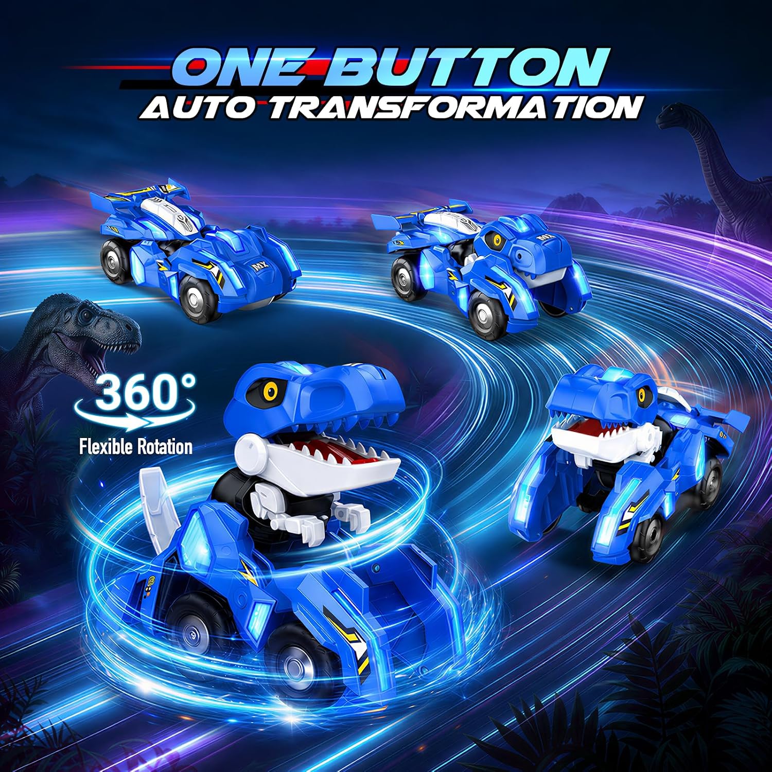 Detalle 2 de WootoyCar CAR002 Dinosaur Transforming RC Car with LED Lights and Type-C Charging