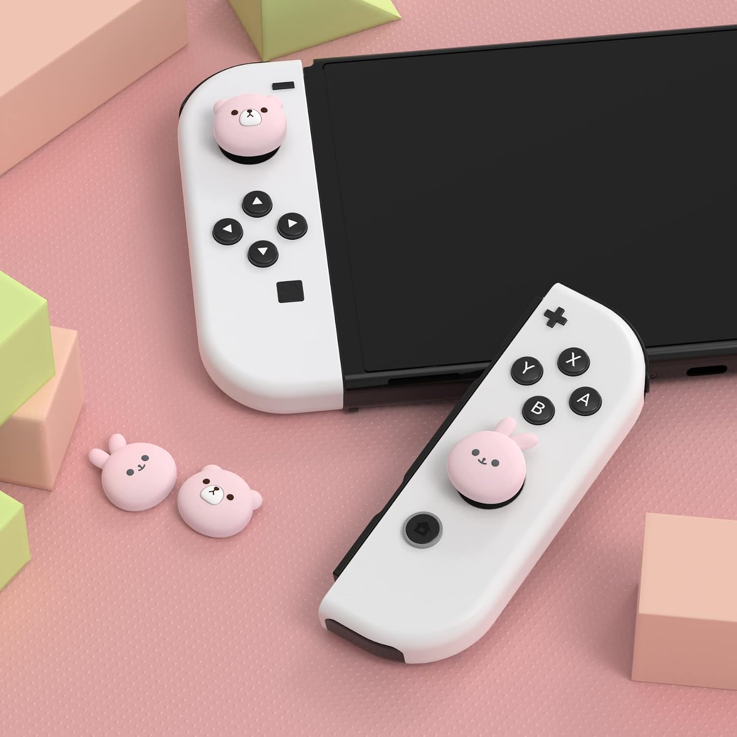Detalle 2 de playvital Thumb Grips for Nintendo Switch — Pink bear & bunny