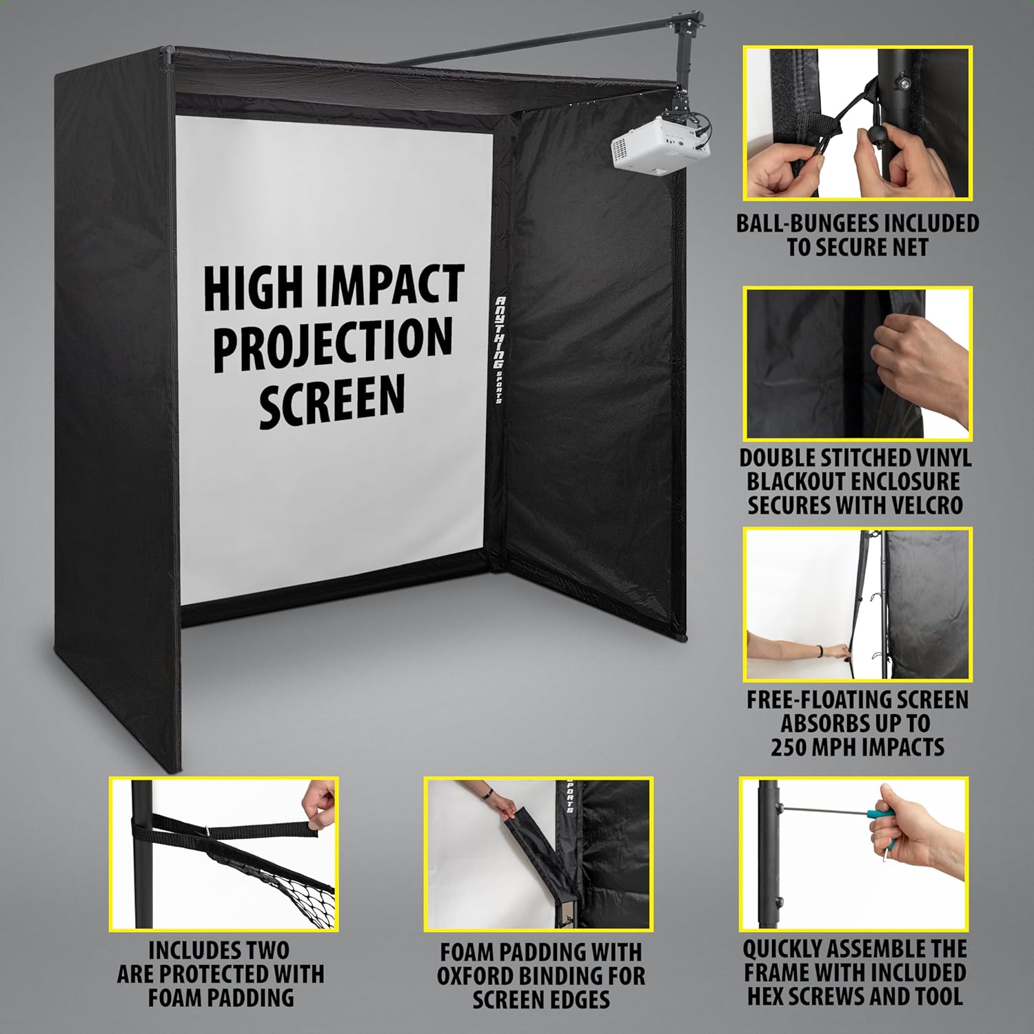 Detalle de Complete Golf Simulator Enclosure Package — 4K-Ready Impact Screen, Blackout Cage, and Projector Mount