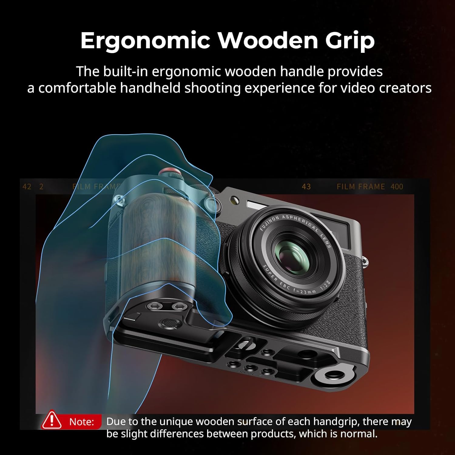 Detalle de SMALLRIG X100VI / X100V Handgrip with Wooden L-Shape – Built-in Arca Plate (Black) 4805