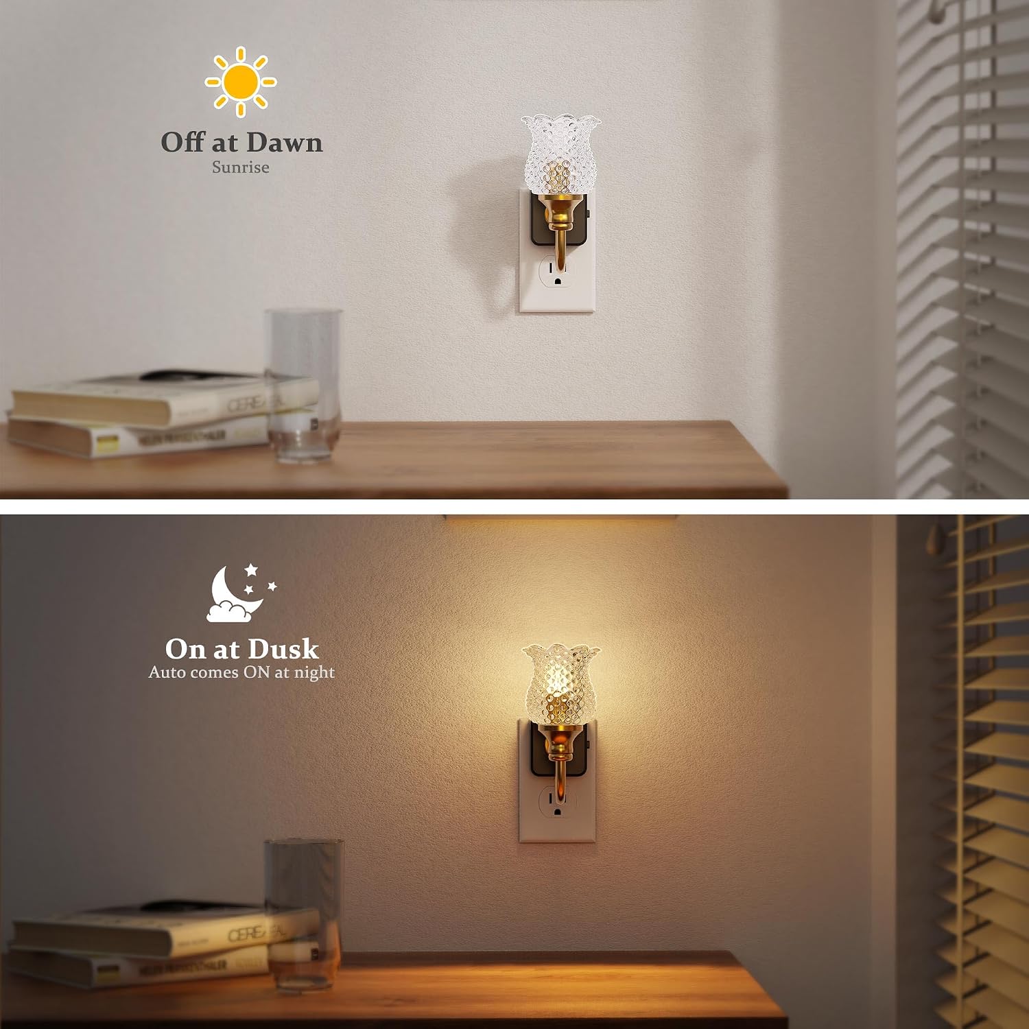 Thumbnail 2 de JandCase QX001 Floral LED Night Light, Dimmable 0–100 lm, Gold Glass