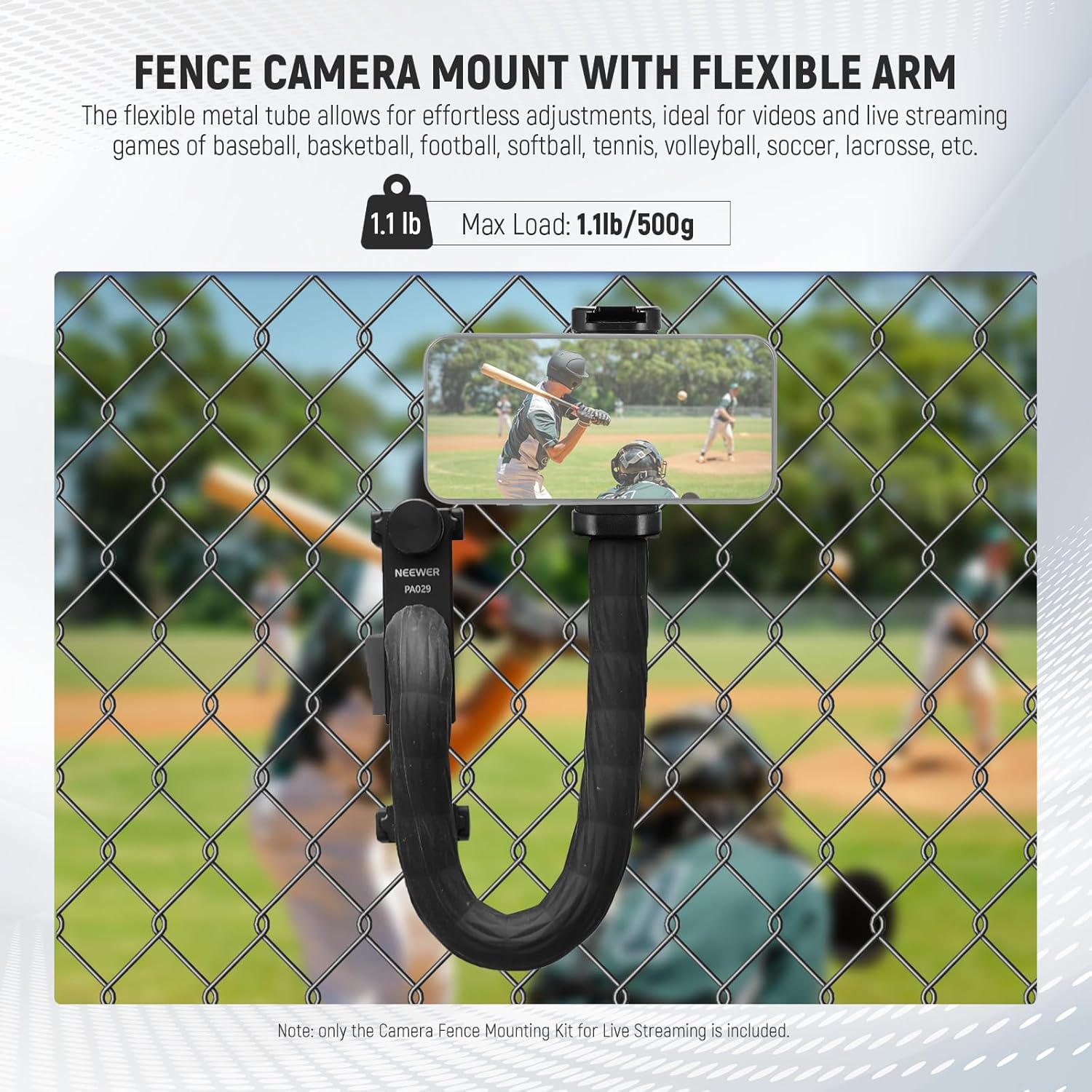 Thumbnail 1 de NEEWER Camera Fence Mounting Kit for Live Streaming with Flexible Arm Holder (PA029)