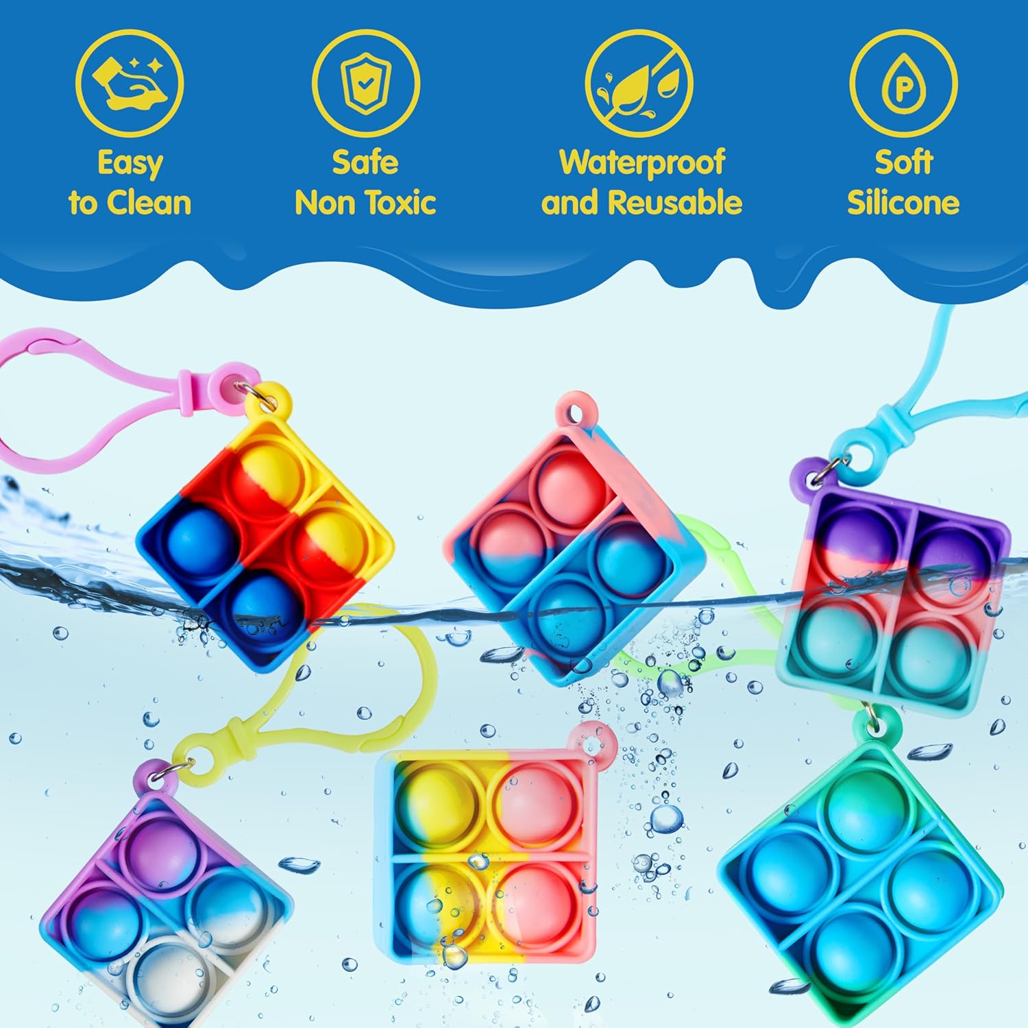 Detalle de JOYIN Pop-it Schlüsselanhänger Quadrat – 30 bunte Mini-Fidget, Stressabbau für Kinder 4–8