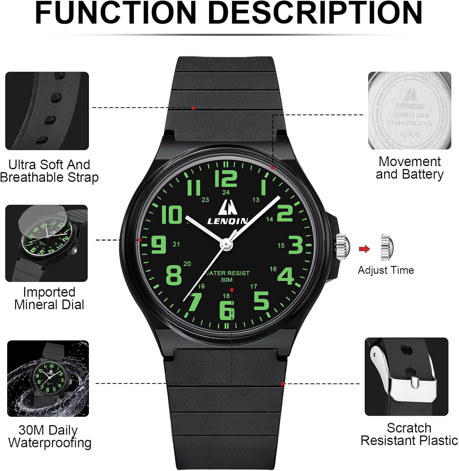 Detalle de LN LENQIN Herren Uhr Edelstahl Armbanduhr Analog Quarz – 30M wasserdicht