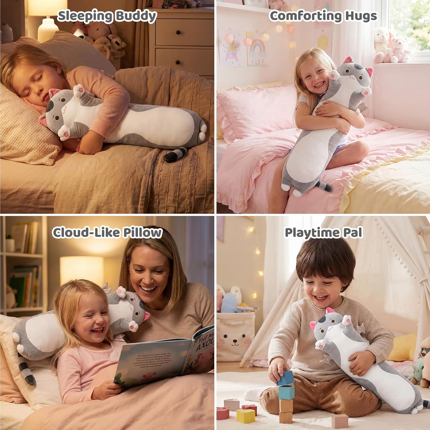 Thumbnail 4 de Mewaii Long Cat Plush 36” Giant Plush Body Pillow (5 Sizes, Extra-Filling) - Cute Grey Cat Cuddle Pillow
