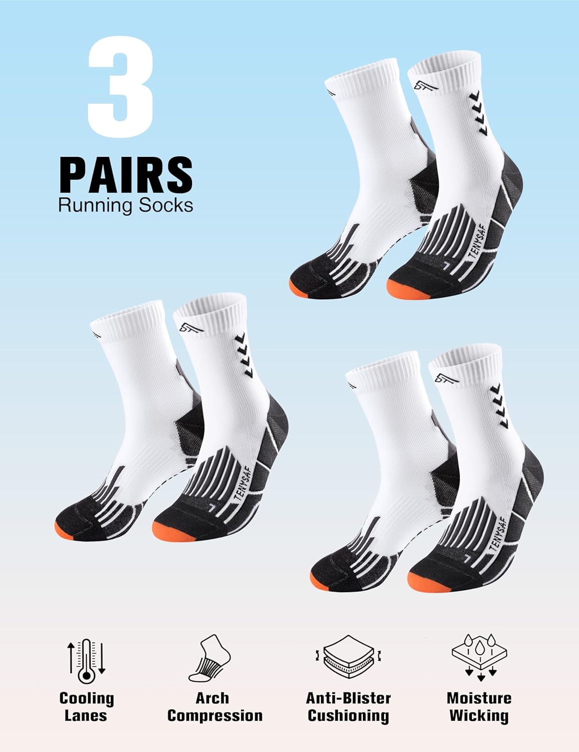 Detalle 2 de Lounwee Kompressions Laufsocken: 3er-Pack, 20 mmHg Kompression, Polsterung – Herren & Damen