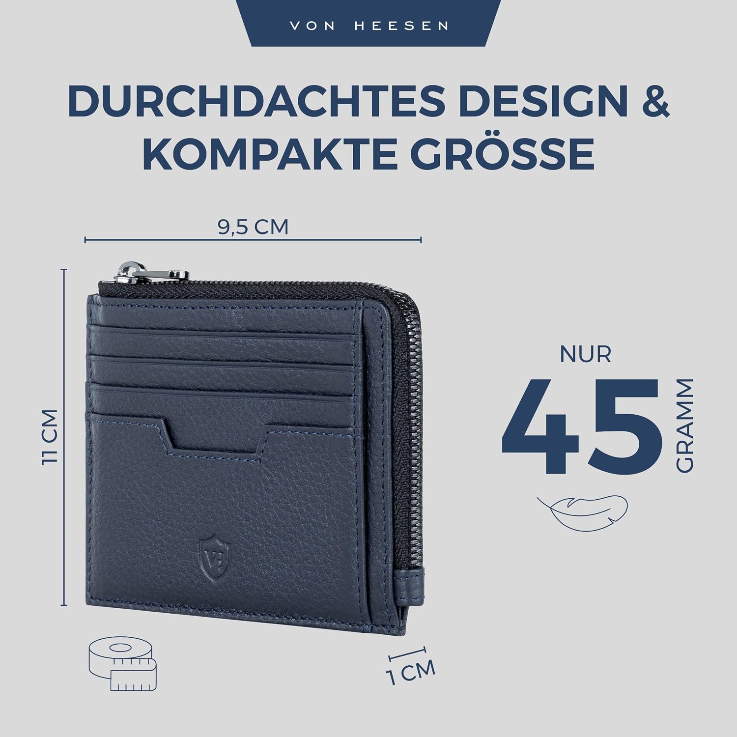 Detalle de VON HEESEN Leder Kartenetui Geldbörse – Medium, Dunkelblau