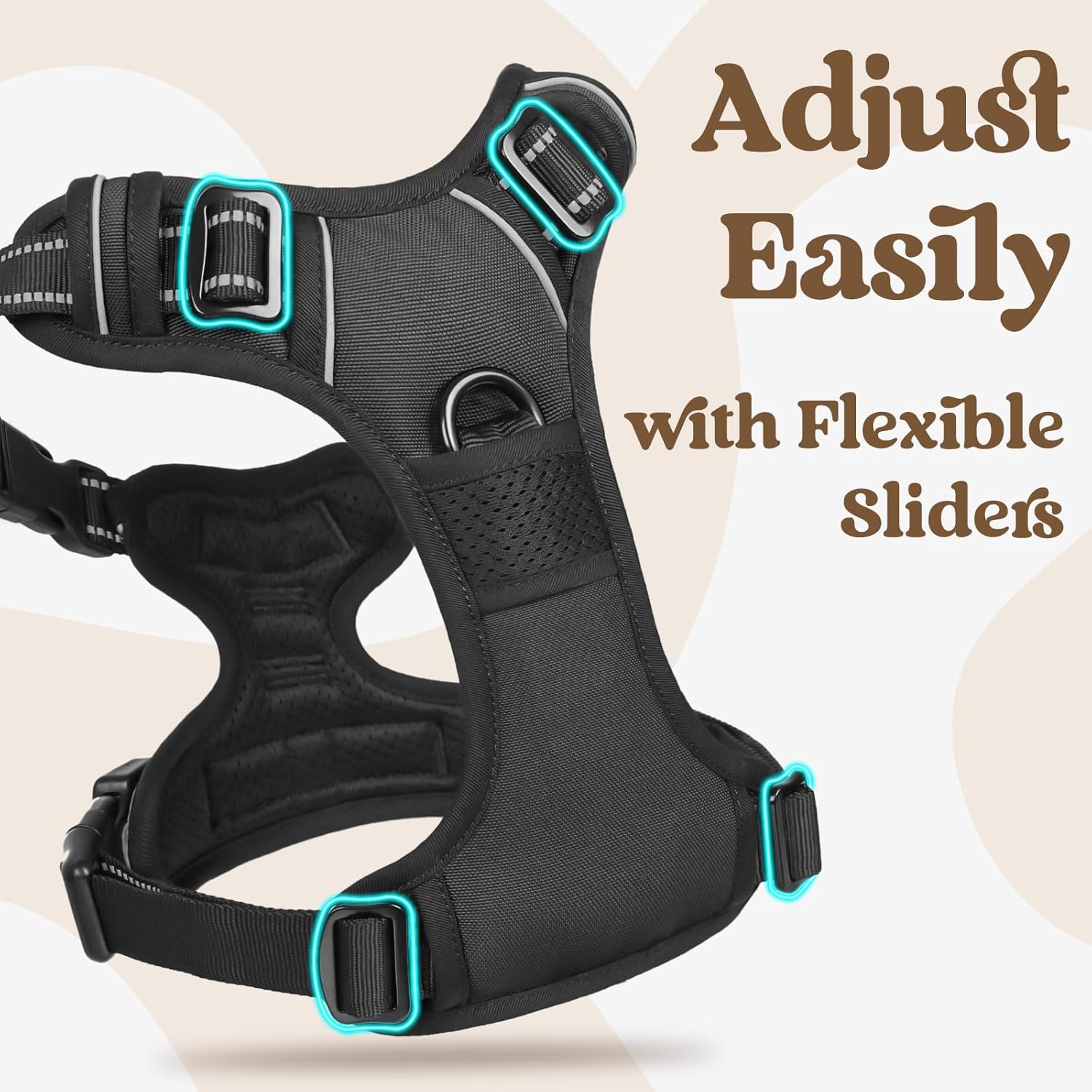 Thumbnail 2 de rabbitgoo Dog Harness for Large (XL) — No-Pull Adjustable Soft Padded Vest with 3 Buckles, Reflective Strips & Control Handle