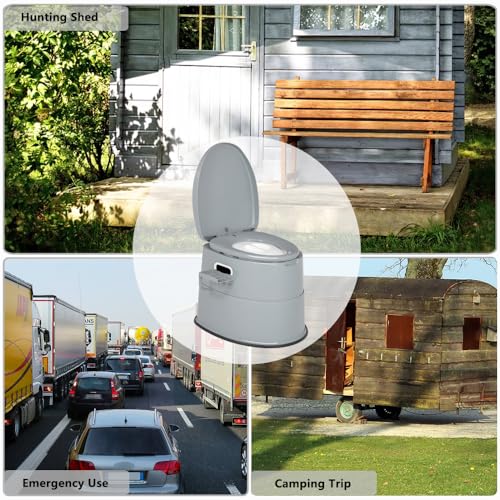 Thumbnail 7 de Bonnlo Toilettes de camping portable avec seau amovible — siège, couvercle et support de papier toilette