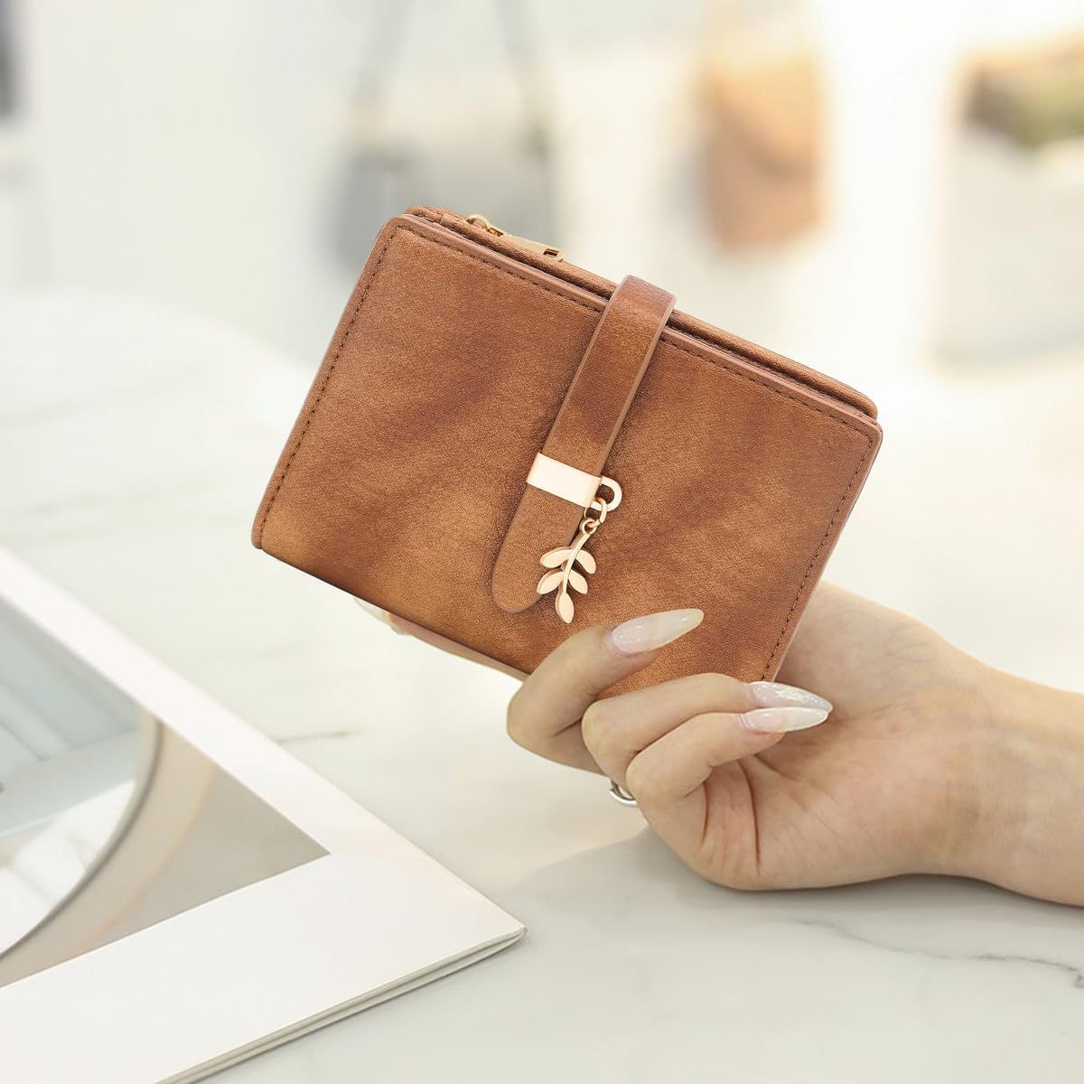 Thumbnail 2 de GOUNNU Damen Geldbörse Klein mit RFID-Schutz aus PU-Leder, Braun