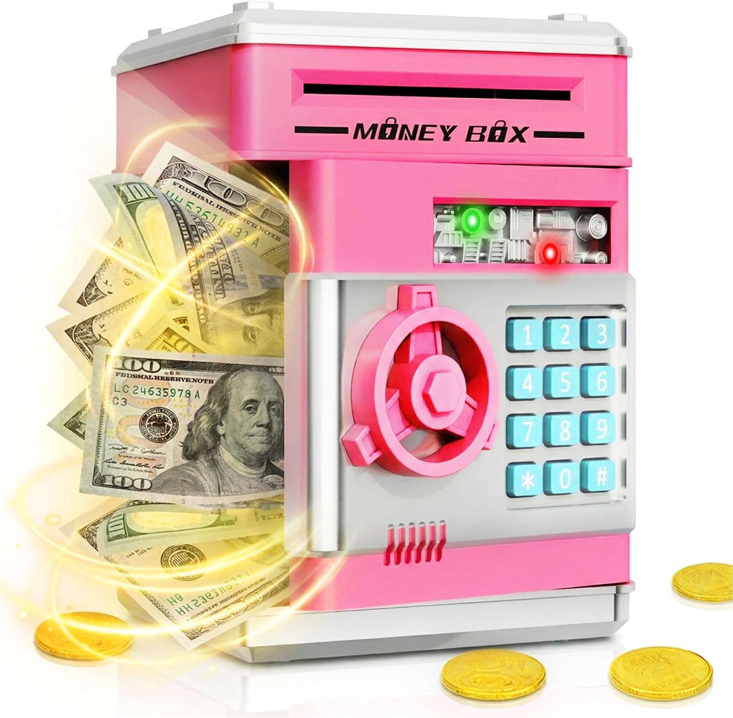 Thumbnail 6 de Refasy Kids Electronic Piggy Bank ATM Cash Coin Bank with 4-Digit Password (Age 3–12)