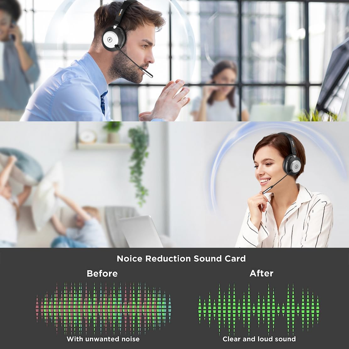 Detalle de Wantek Bluetooth Headset (V5.2) with Microphone, USB Dongle, Mute Button and Charging Base