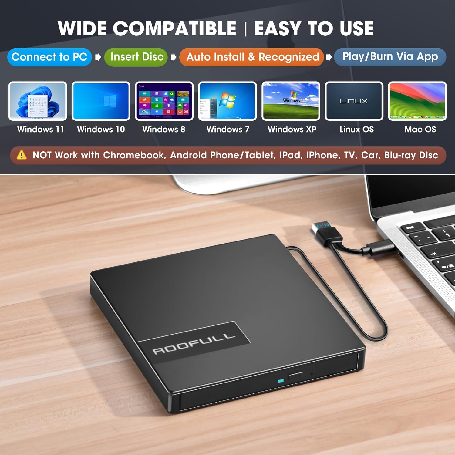 Thumbnail 4 de ROOFULL RF40-SU External CD DVD Drive 8-in-1 đź“€