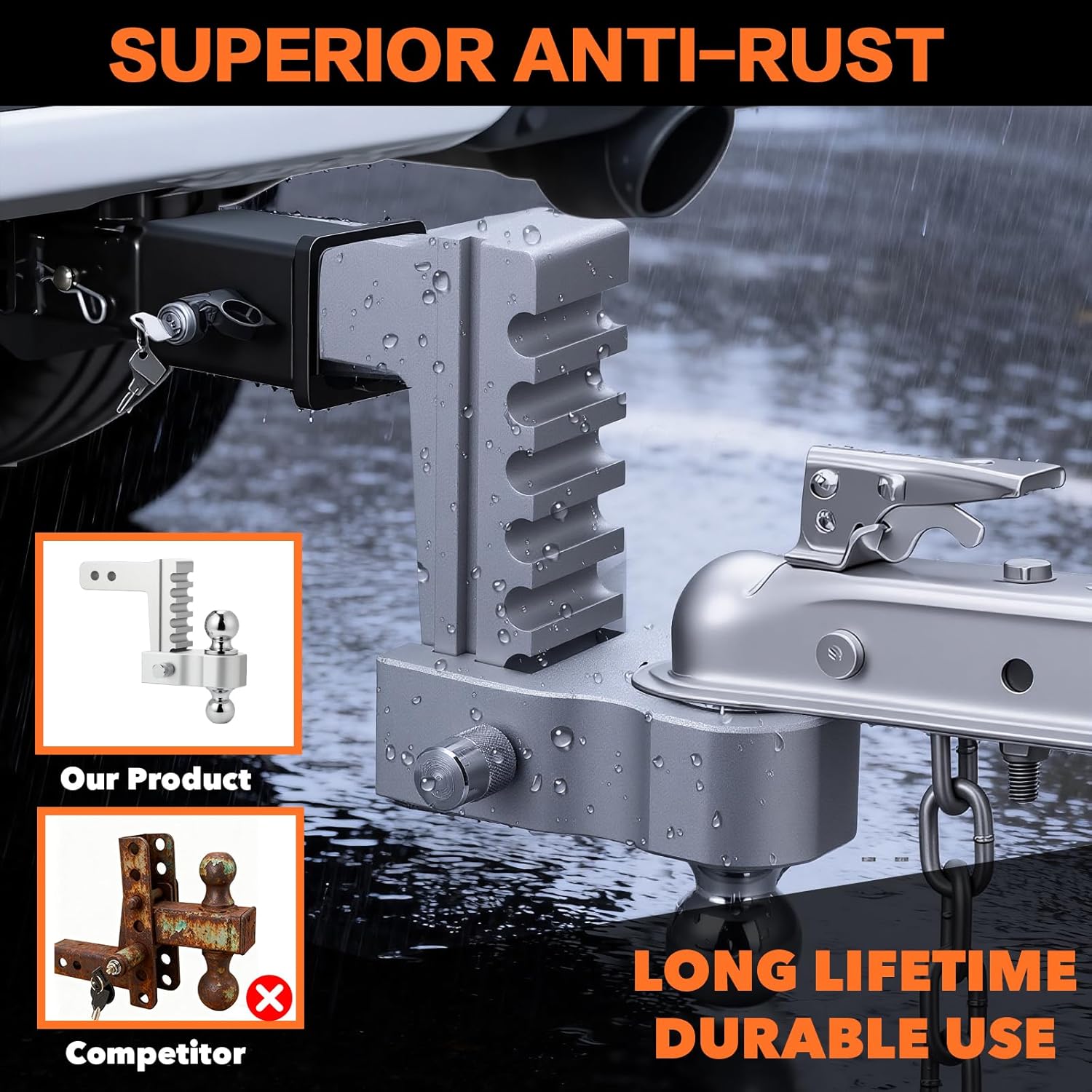 Detalle de Aircraft Aluminum Adjustable Trailer Hitch for 2-Inch Receiver — 6" Drop/Rise, Dual Ball (2" and 2-5/16"), 12,500 LBS Capacity