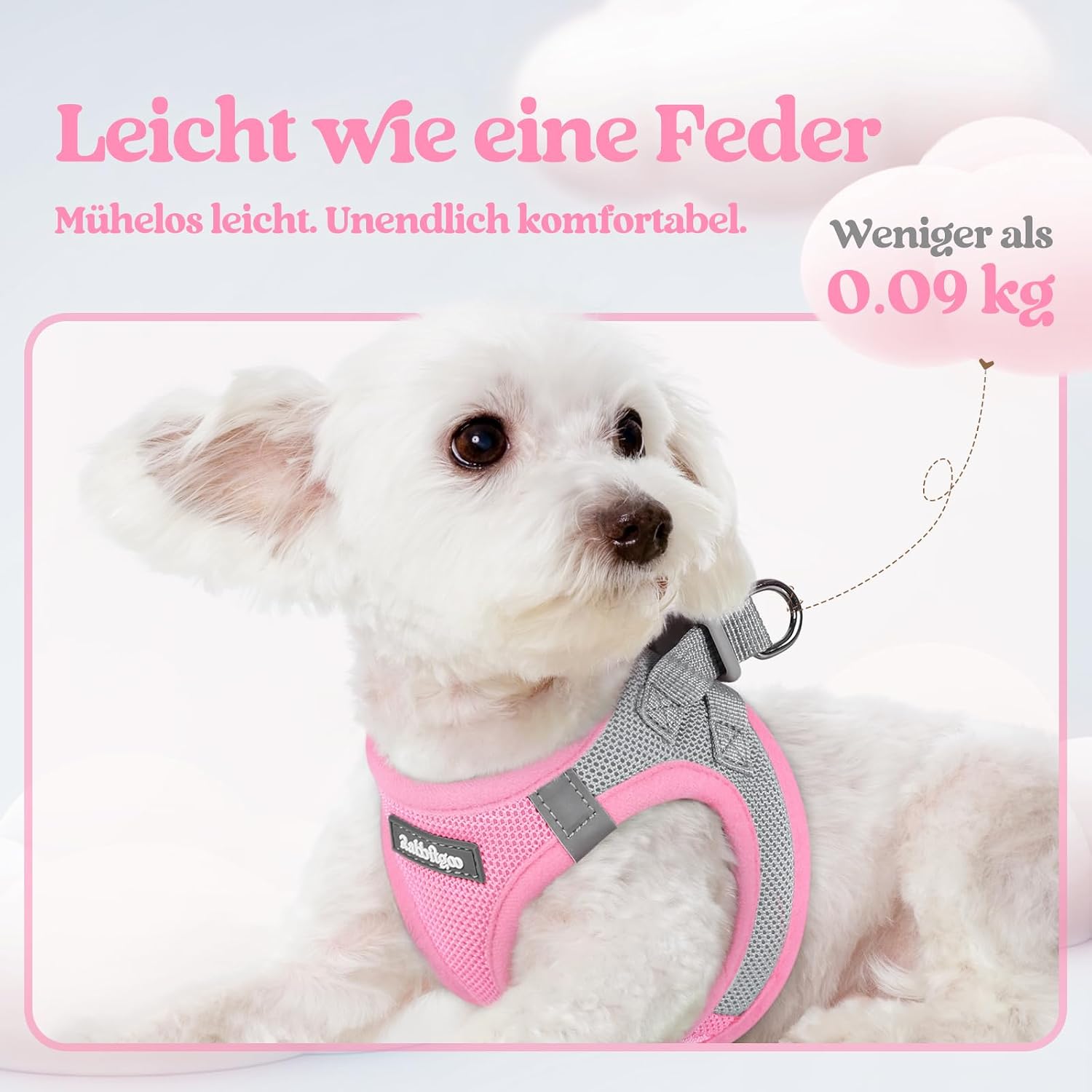 Detalle de rabbitgoo Hundegeschirr Kleine Hunde mit Leine, Step-in Welpengeschirr aus Air-Mesh, Reflektierend, Rosa & Hellgrau, Größe S