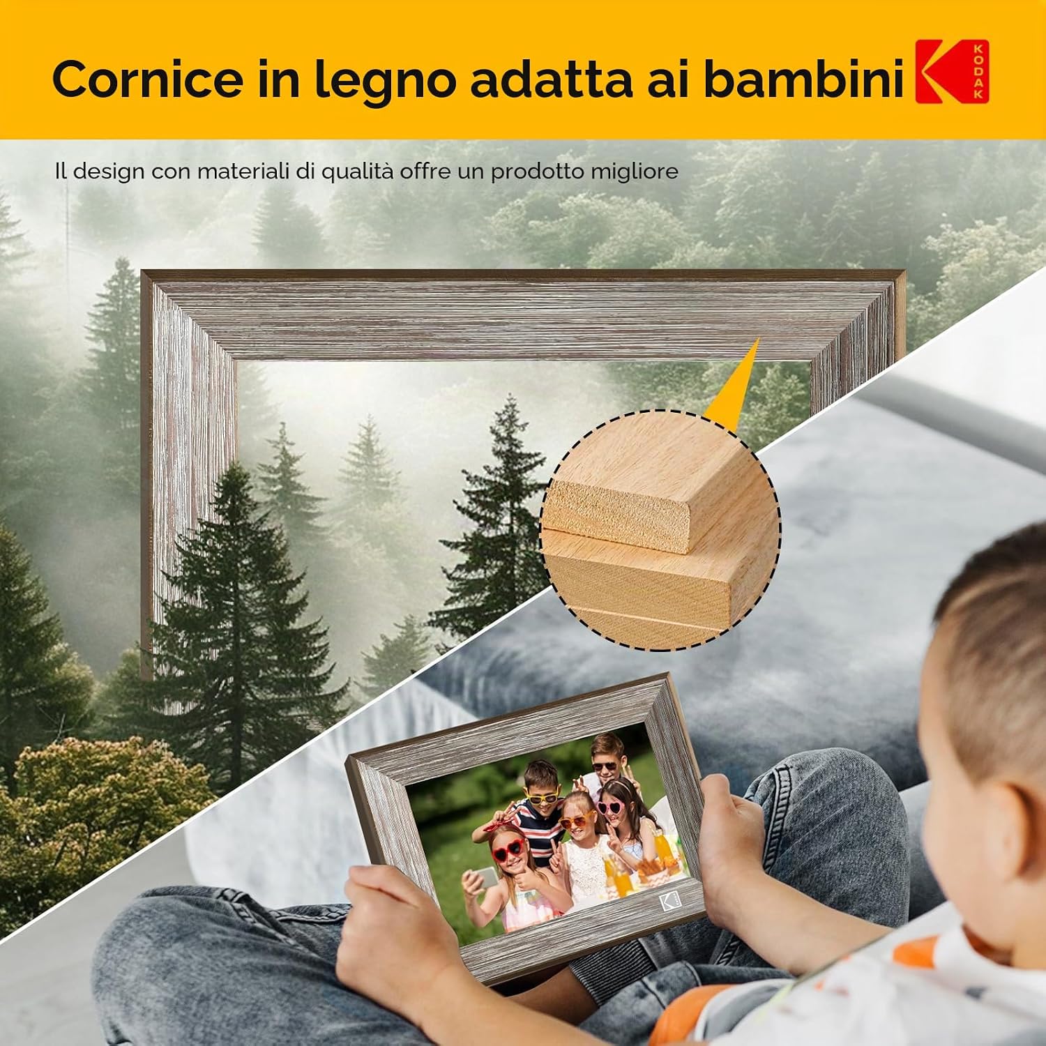 Detalle de KODAK Cornice Digitale 10'' in Legno Grigio con WiFi, Cornice Foto Digitale 1013W