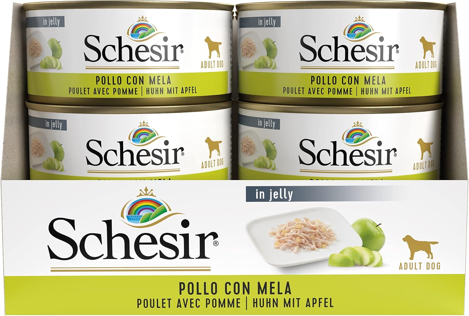 Detalle 2 de Schesir Dog Fruit – mokra karma uzupełniająca, filet z kurczaka z jabłkiem, 18 × 150 g