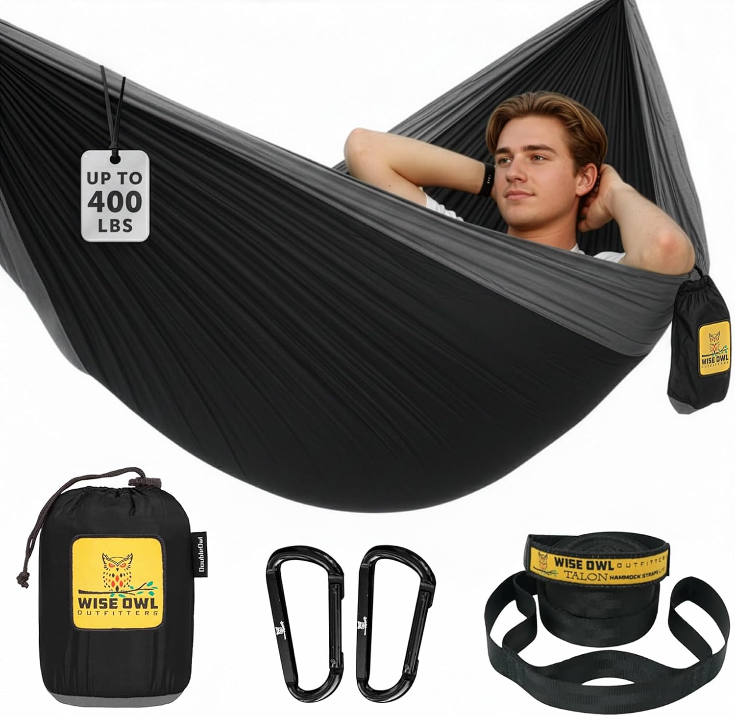 Detalle de Wise Owl Outfitters Camping Hammock (500lbs capacity) with 9ft Tree Straps – Portable Single or Double Travel Hammock