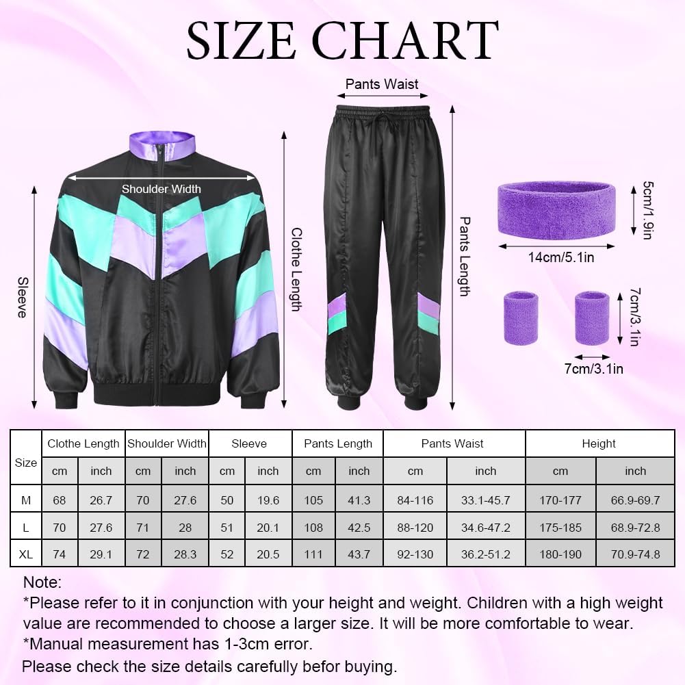 Detalle de Déguisement années 80 Aomig pour homme & femme – veste, pantalon et accessoires rétro disco (vert foncé, M)