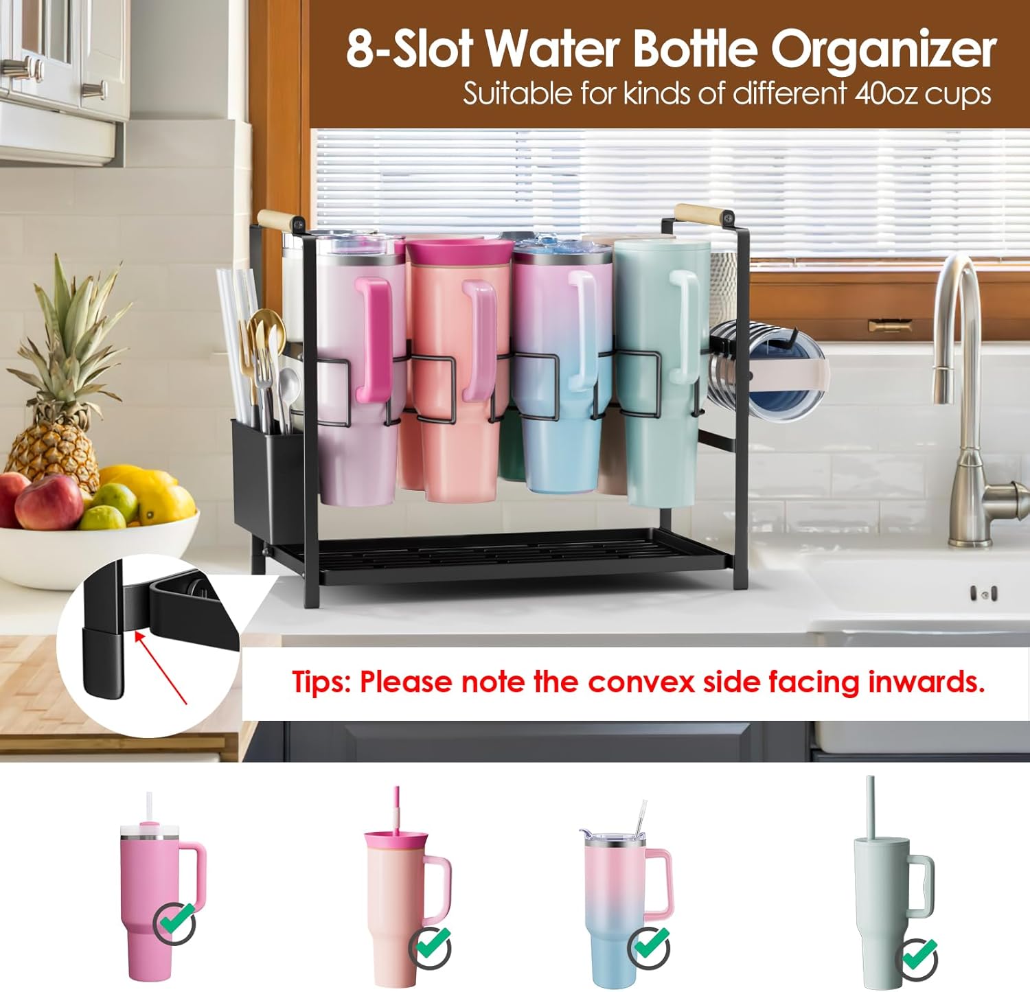 Thumbnail 1 de Housolution 8-Slot Tumbler Drying Rack for 40 oz Bottles